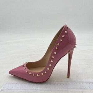 FSJ Hot Pink Pumps Pointed Toe High Heel Stilettos Rivets Studded Shoes
